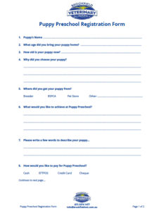 Puppy Preschool Registration Form